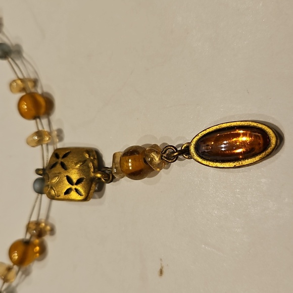 GIVENCHY Soft Pinks, Blues & Gold Glass Beads On Goldtone Wire Dainty Necklace - Picture 2 of 11